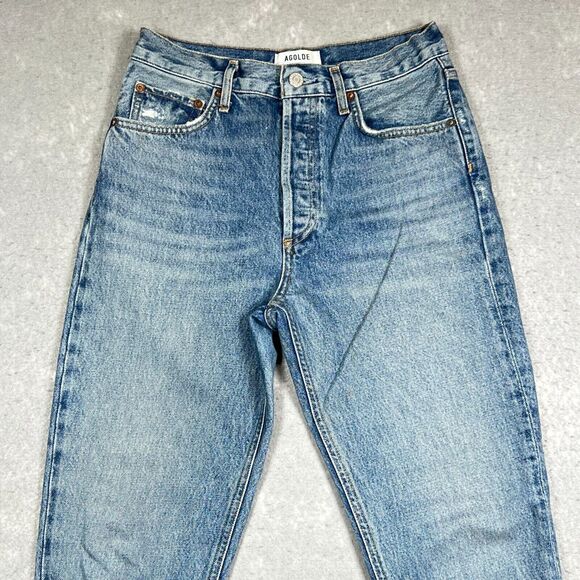 Agolde Jeans Womens 26 Blue Riley High Rise Crop Button Fly Raw Hem Inseam 25 in - Picture 2 of 16